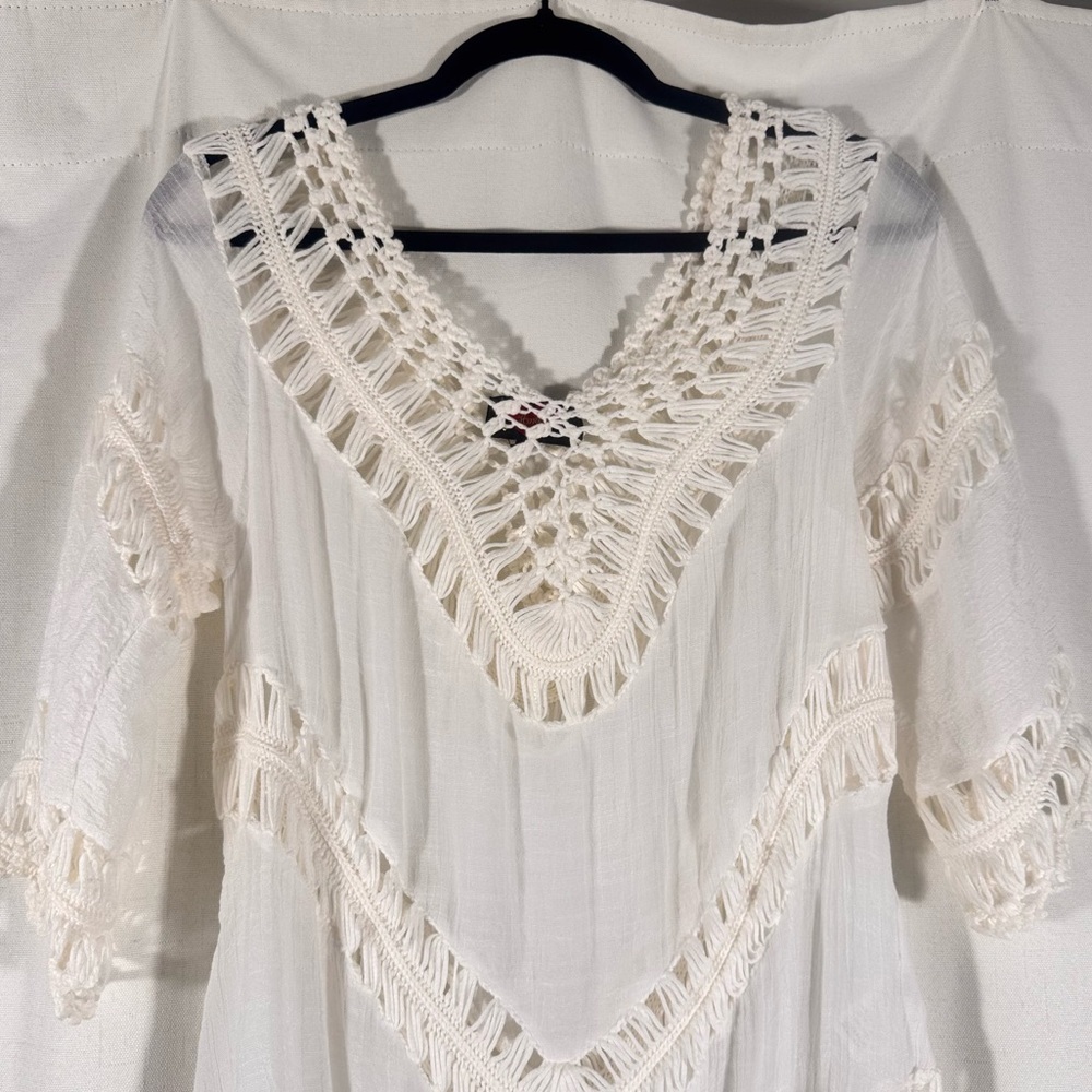 Amore White Crochet Lace Gauze Boho Blouse - Picture 3 of 6